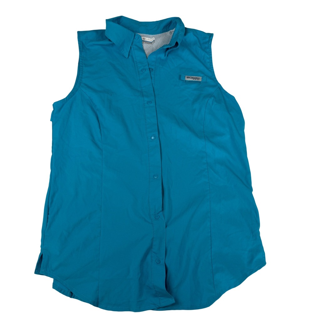 Columbia PFG Sleeveless Fishing Shirt Teal Blue Women Small FL7157 Ripstop Vent